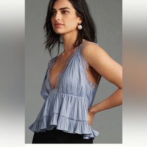 Anthropologie Blue Lace Cami with Ruffled Layers